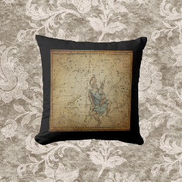 Cojín Decorativo Estrella vintage Constelación de Auriga sobre negr