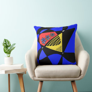 Cojín Decorativo Estrellas Abstractas Y Rayas Rojo Amarillo Azul Ne