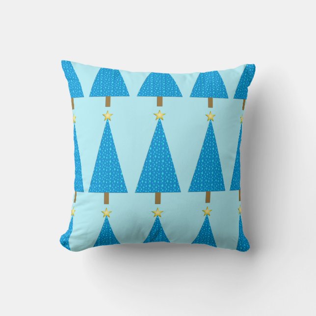 Cojín Decorativo Estrellas azules, árbol navideño moderno (Anverso)