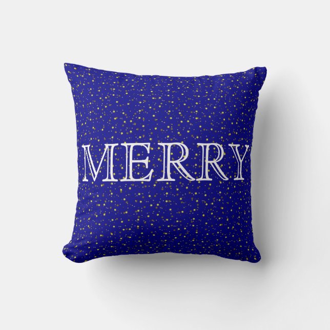 Cojín Decorativo Estrellas azules decorativas Feliz Navidad (Anverso)