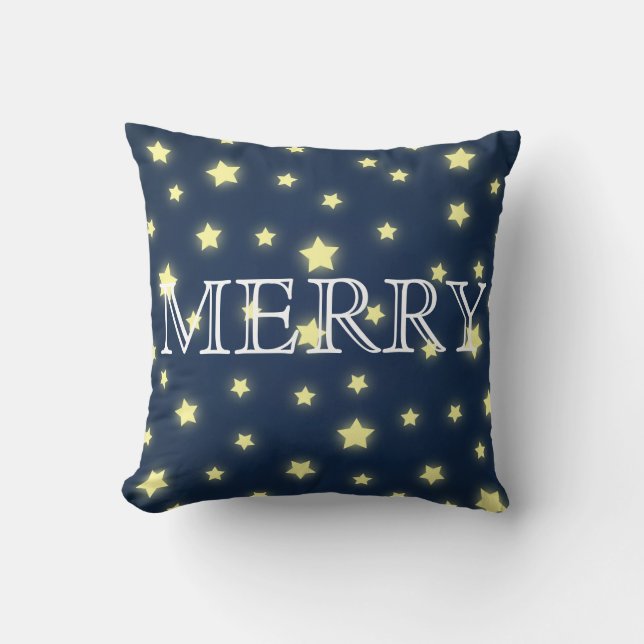 Cojín Decorativo Estrellas azules decorativas Feliz Navidad (Anverso)