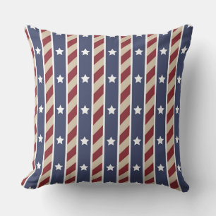 COJÍN DECORATIVO ESTRELLAS AZULES ROJAS Y FRANJAS PATRIOTAS