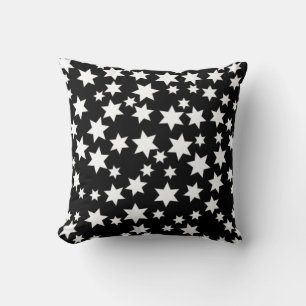 Cojín Decorativo Estrellas Blancas Aleatorias sobre Negro