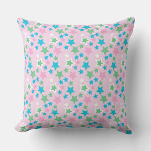 COJÍN DECORATIVO ESTRELLAS BLANCAS VERDES PASTEL PINK BLUE