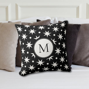 Cojín Decorativo Estrellas Blancas Y Puntos En Monograma Negro
