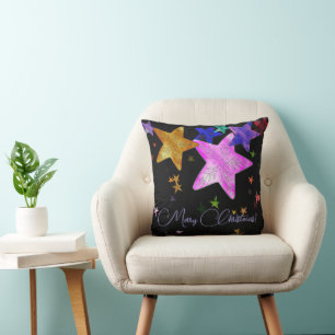 Cojín Decorativo Estrellas brillantes multicolores - ¡Feliz Navidad