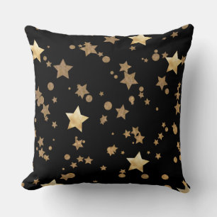 Cojín Decorativo Estrellas celestes de negro y oro y puntos de polk