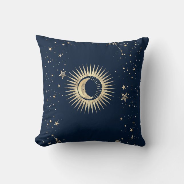 Cojín Decorativo Estrellas Celestiales Gold Y Moon (Anverso)