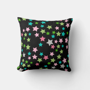 Cojín Decorativo Estrellas Coloridas de Arcoíris Noche Negra Estrel
