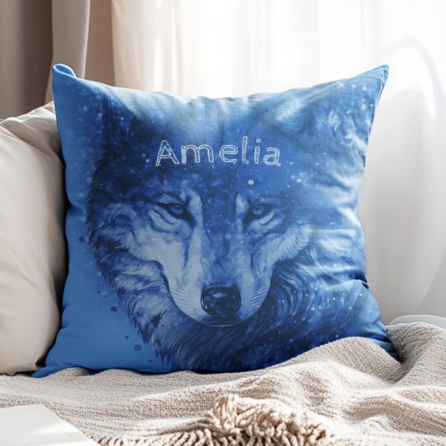 Cojín Decorativo Estrellas cósmicas de lobo celestial personalizada (Celestial Wolf Cosmic Sky Stars Personalized Throw Pillow)