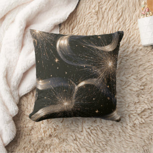 Cojín Decorativo Estrellas de brillo de oro negro
