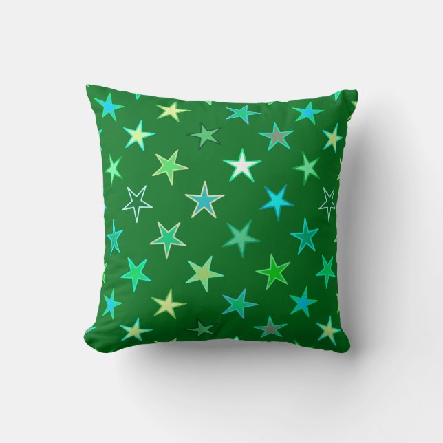 Cojín Decorativo Estrellas de guiño moderno, verde esmeralda y anim (Anverso)