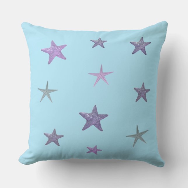 Cojín Decorativo Estrellas de mar azul sobre turquesa (Anverso)