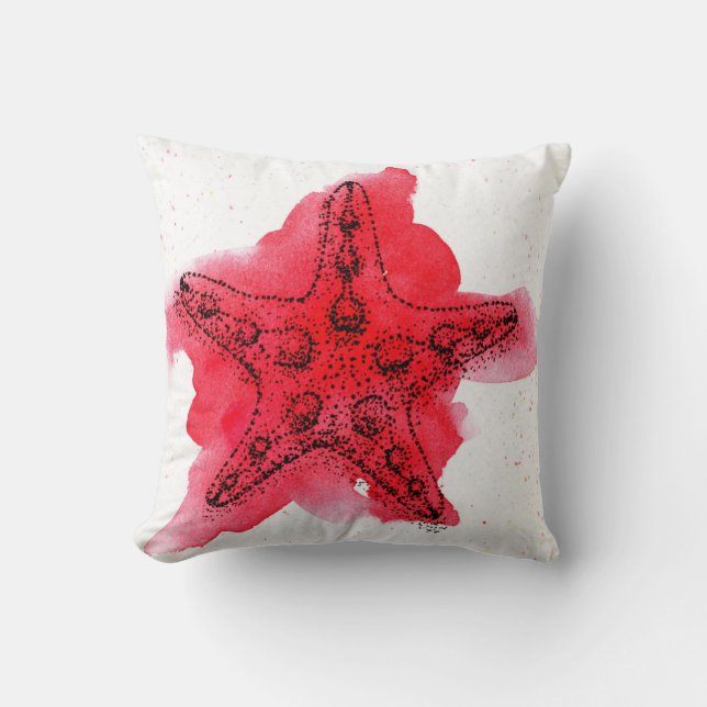 Cojín Decorativo Estrellas de mar de la acuarela (Anverso)