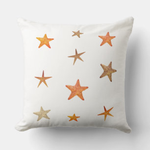 Cojín Decorativo Estrellas de mar naranjas y beige sobre blanco