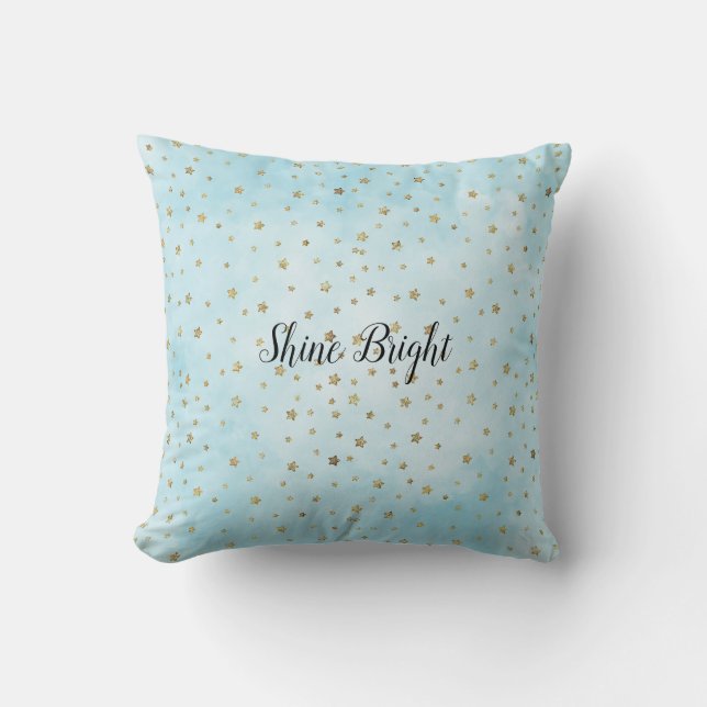 Cojín Decorativo Estrellas de oro azul Aqua (Anverso)