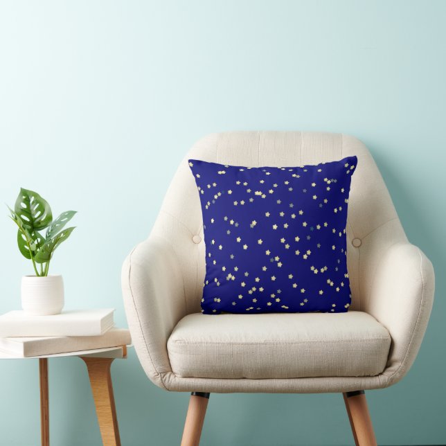 Cojín Decorativo Estrellas De Oro En Azul (Silla)