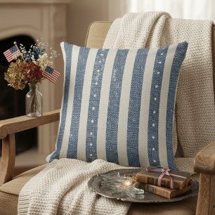 Cojín Decorativo Estrellas de Patrón de Rayas Vintage Americana ID1
