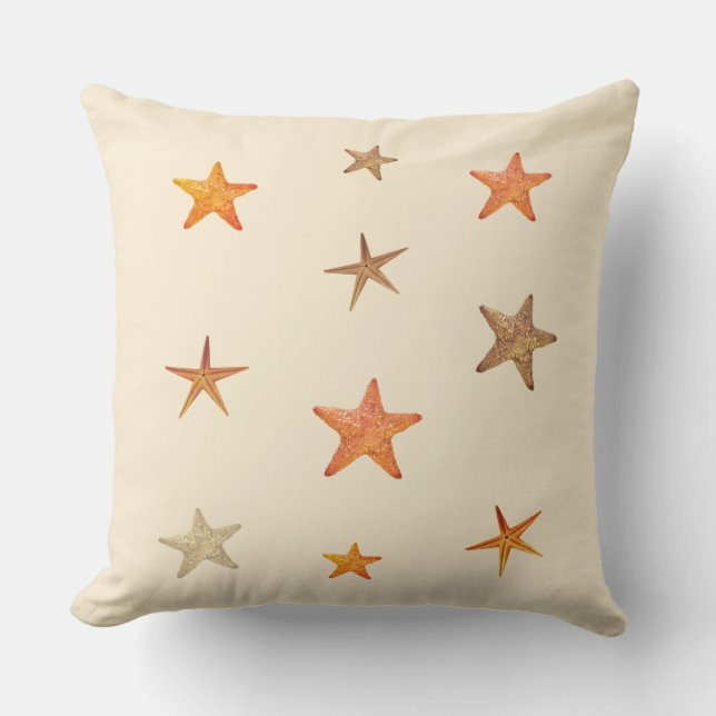 Cojín Decorativo estrellas del mar naranja y beige en marfil (Anverso)