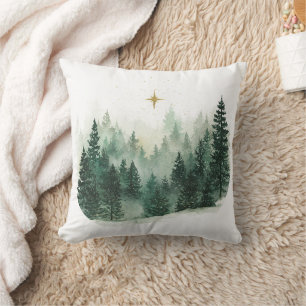 Cojín Decorativo Estrellas Doradas Árboles Verdes Navidad