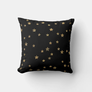 Cojín Decorativo Estrellas doradas de Confetti purpurina luce negro