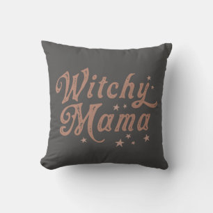 Cojín Decorativo Estrellas Doradas de Mamá Bruja en Gris para Hallo