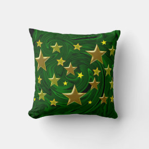 Cojín Decorativo estrellas doradas textura malaquita verde