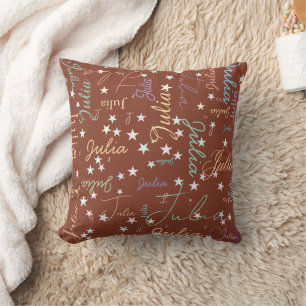 Cojín Decorativo Estrellas especuladas nombre personalizado terraco