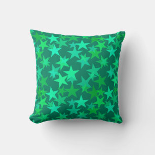 Cojín Decorativo Estrellas geométricas modernas, verde esmeralda y