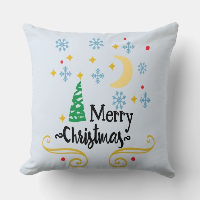 Cojín Decorativo Estrellas, luna, copos de nieve y Feliz Navidad, Z (Anverso)