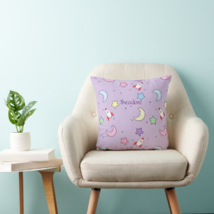 Cojín Decorativo Estrellas, lunas y cohetes coloridos lindos