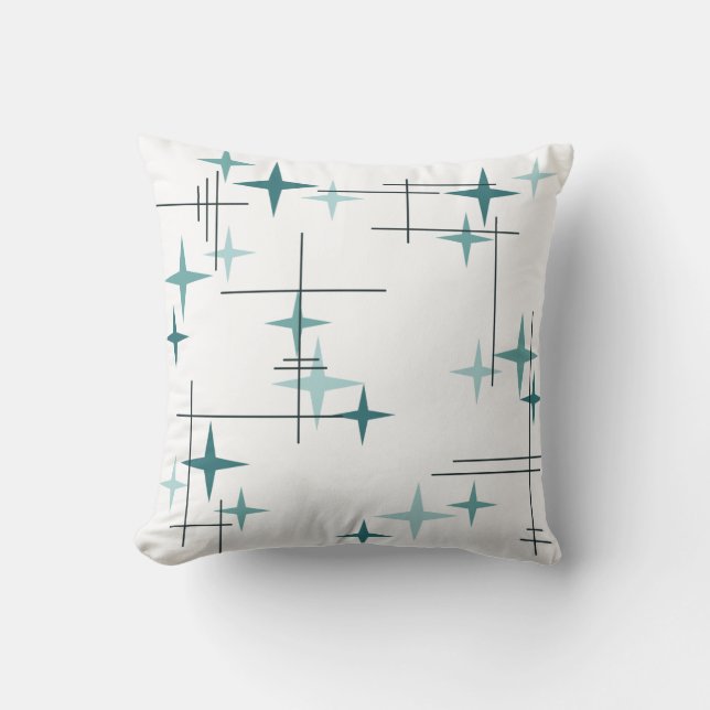 Cojín Decorativo Estrellas modernas de mediados de siglo (Verde azu (Anverso)