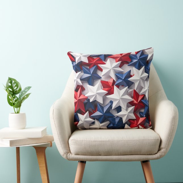 COJÍN DECORATIVO ESTRELLAS PATRIÓTICAS BLANCAS AZULES AMERICANAS (Silla)