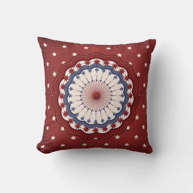 Cojín Decorativo Estrellas Patrióticas Rojas y Azules Americana (Anverso)