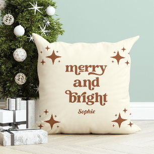Cojín Decorativo Estrellas retro neutrales   Navidades merry y bril