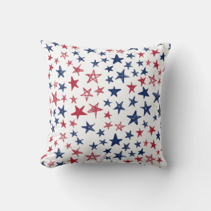 Cojín Decorativo Estrellas rojas blancas y azules de doodle