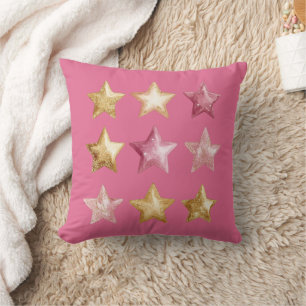 Cojín Decorativo Estrellas Rosa Blanco Dorado