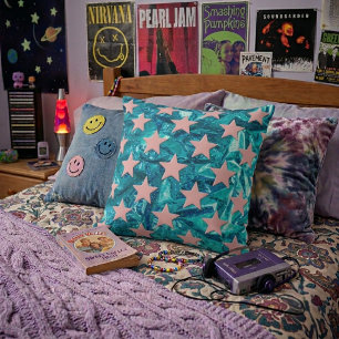 Cojín Decorativo Estrellas rosadas abstractas retro funky sobre lám