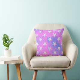 Cojín Decorativo Estrellas rosadas y moradas: Pillow de arte