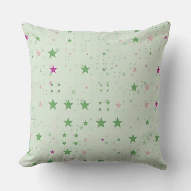 Cojín Decorativo Estrellas rosas y verdes (Anverso)
