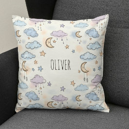 Cojín Decorativo Estrellas soñadoras, lunas y nubes esponjosas 