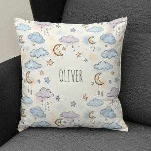 Cojín Decorativo Estrellas soñadoras, lunas y nubes esponjosas 