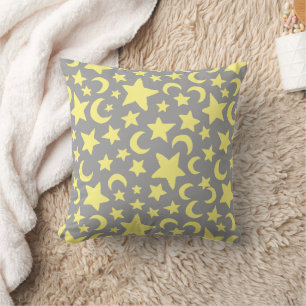 Cojín Decorativo Estrellas y lunas grises y amarillas