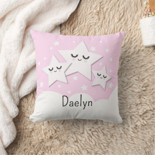 Cojín Decorativo Estrellas y Nubes Lindas en Rosa para Niños