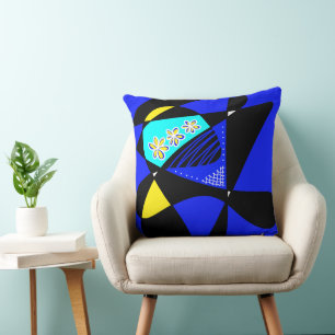 Cojín Decorativo Estrellas Y Rayas Abstractas: Negro Amarillo Azul 