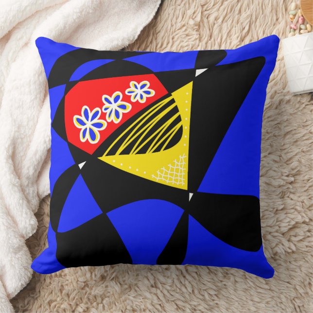 Cojín Decorativo Estrellas Y Rayas Abstractas - Rojo Azul Amarillo  (Manta)