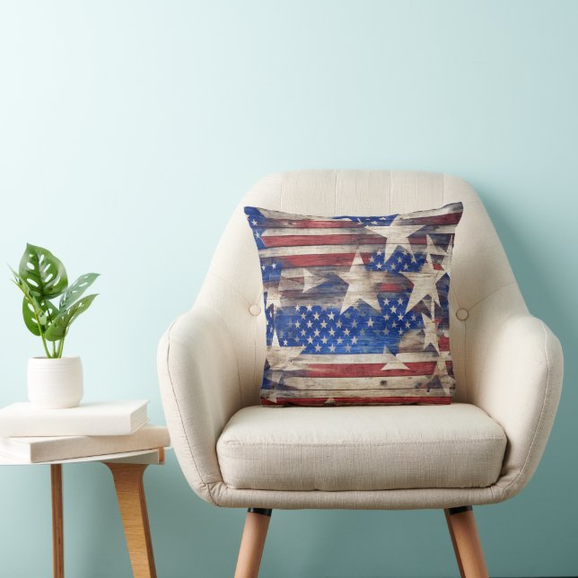 Cojín Decorativo Estrellas y rayas de madera rústica (Silla)