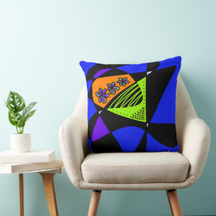 Cojín Decorativo Estrellas Y Rayas Resumen: Azul Verde Naranja