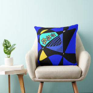 Cojín Decorativo Estrellas Y Rayas Resumen: Negro Amarillo Azul