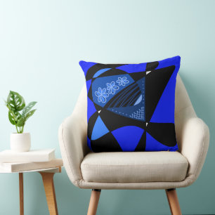 Cojín Decorativo Estrellas Y Rayas Resumen: Negro Azul